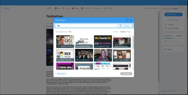 Wix YouTube Suche