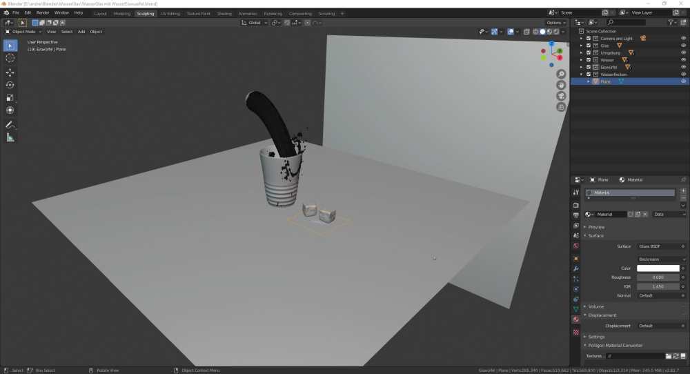 Blender 2.8 Konstruktion eines Wasserglas mit Fluid Simulation